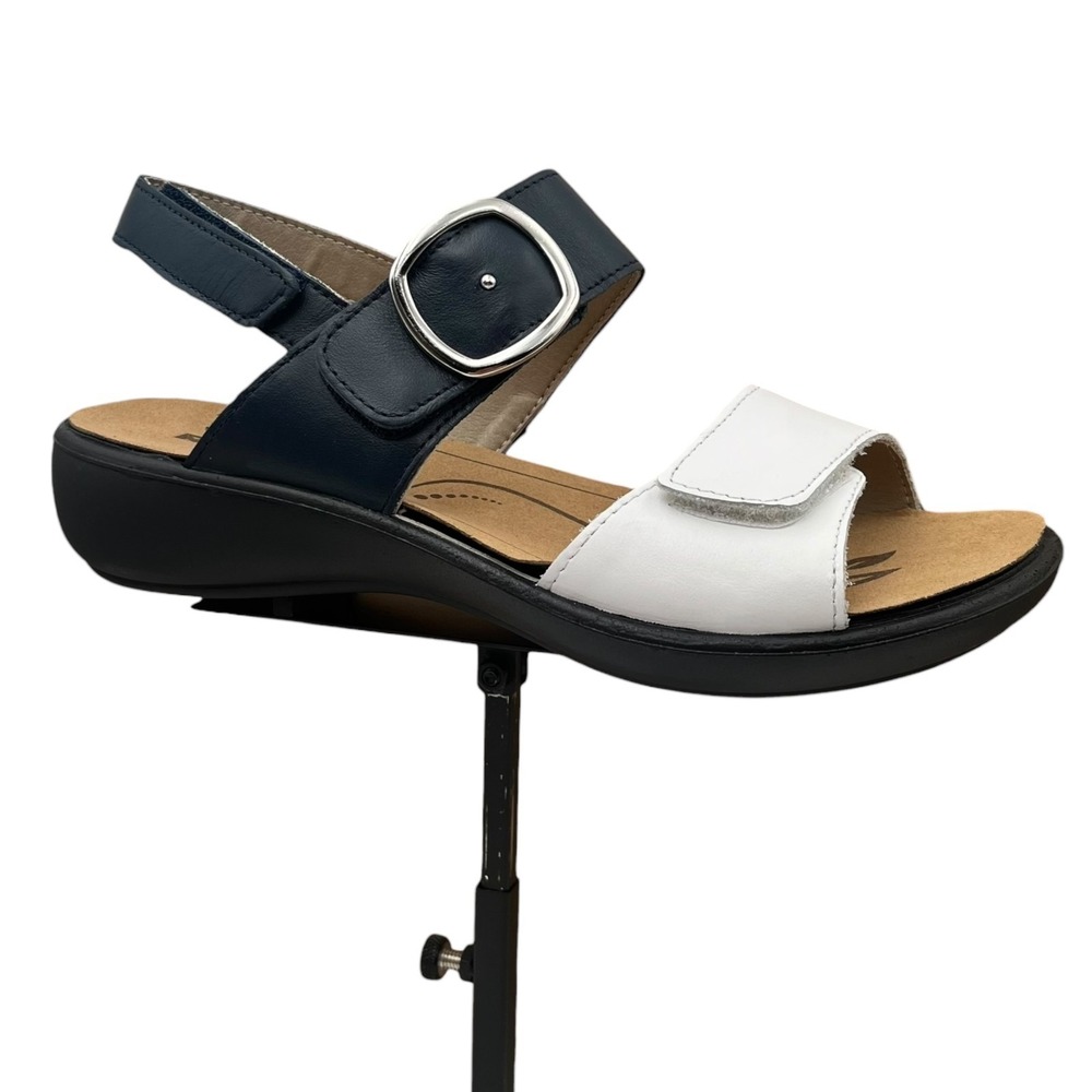 Romika Womens Ibiza Leather Adjustable Sandals Size US 9 EUR 40 White Navy Blue
